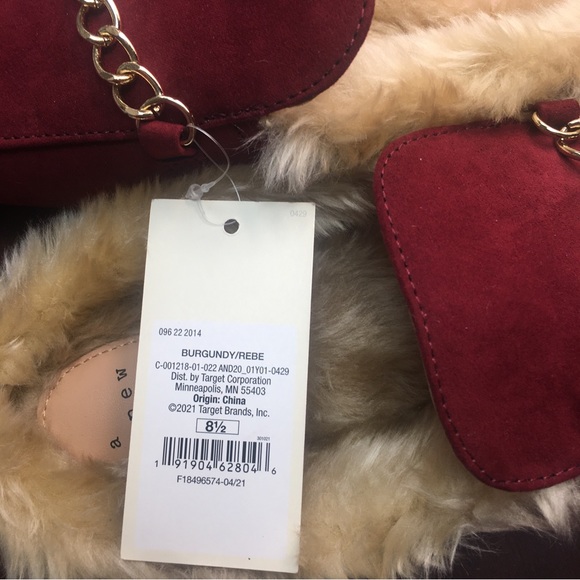 a new day Size 8.5 Women’s Rene Burgundy Flats Slide On Faux Suede & Fur Lining - Picture 8 of 11